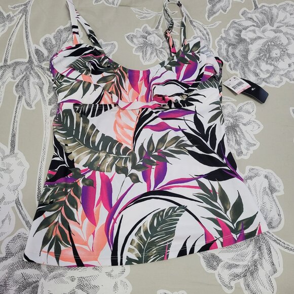 Island Escape Ruffled Tankini Swim Top Size 10 NWT - Picture 2 of 11